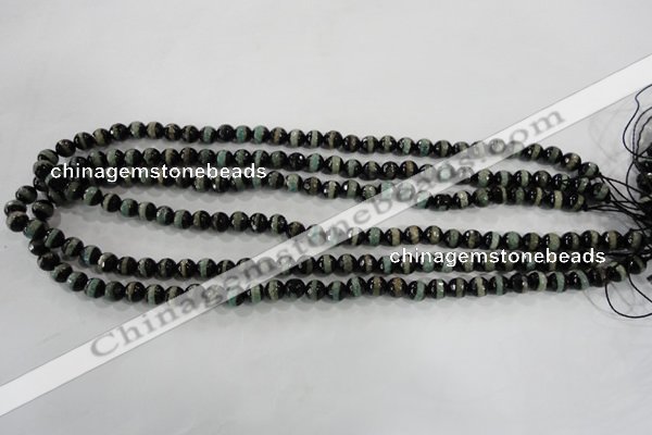 CAG5135 15 inches 6mm faceted round tibetan agate beads wholesale