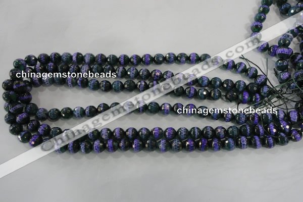 CAG5143 15 inches 8mm faceted round tibetan agate beads wholesale