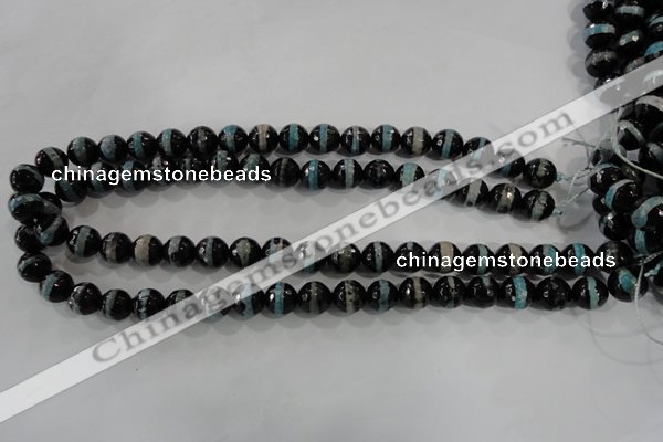 CAG5147 15 inches 10mm faceted round tibetan agate beads wholesale