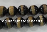 CAG5152 15 inches 12mm faceted round tibetan agate beads wholesale