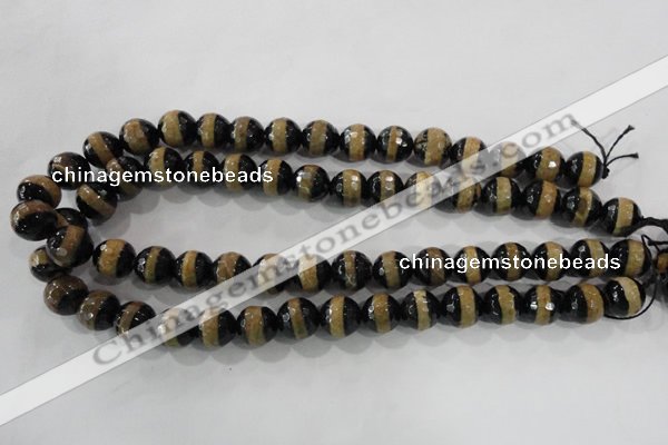 CAG5152 15 inches 12mm faceted round tibetan agate beads wholesale