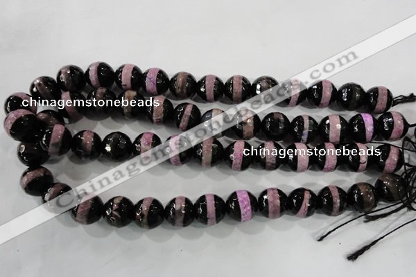 CAG5153 15 inches 12mm faceted round tibetan agate beads wholesale