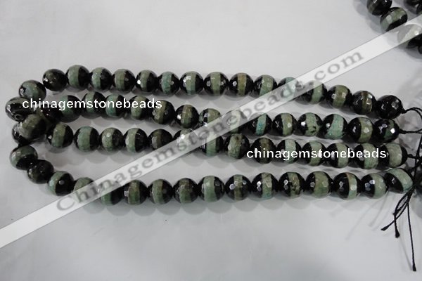 CAG5155 15 inches 12mm faceted round tibetan agate beads wholesale