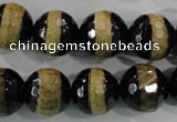 CAG5157 15 inches 12mm faceted round tibetan agate beads wholesale