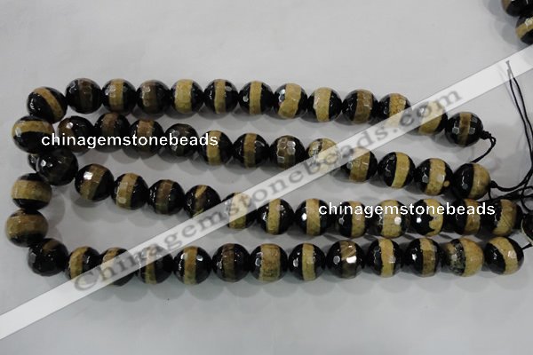 CAG5157 15 inches 12mm faceted round tibetan agate beads wholesale