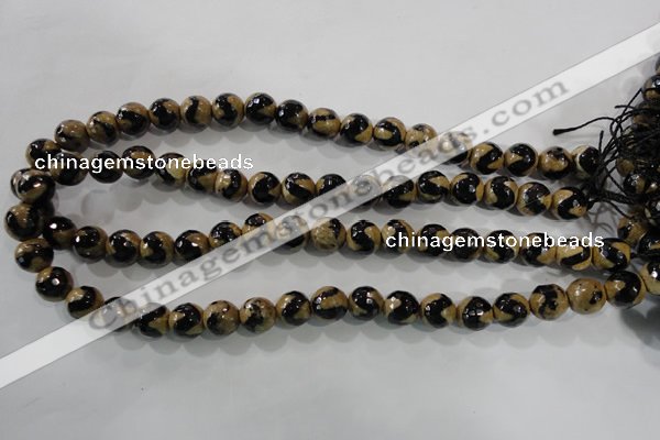 CAG5160 15 inches 10mm faceted round tibetan agate beads wholesale