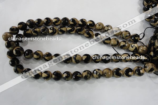 CAG5164 15 inches 12mm faceted round tibetan agate beads wholesale