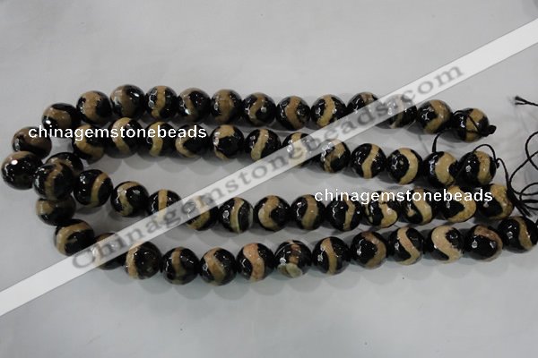 CAG5168 15 inches 14mm faceted round tibetan agate beads wholesale