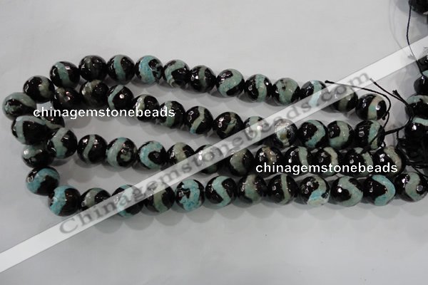 CAG5169 15 inches 14mm faceted round tibetan agate beads wholesale