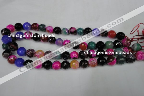 CAG5194 15 inches 12mm faceted round fire crackle agate beads