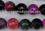 CAG5195 15 inches 14mm faceted round fire crackle agate beads