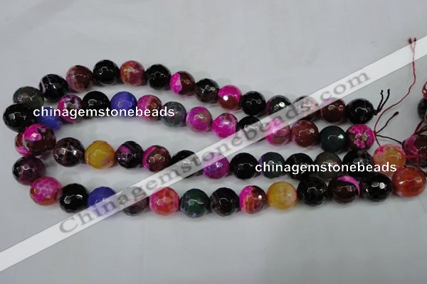 CAG5195 15 inches 14mm faceted round fire crackle agate beads