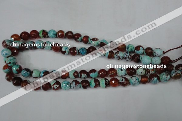 CAG5215 15 inches 10mm faceted round fire crackle agate beads