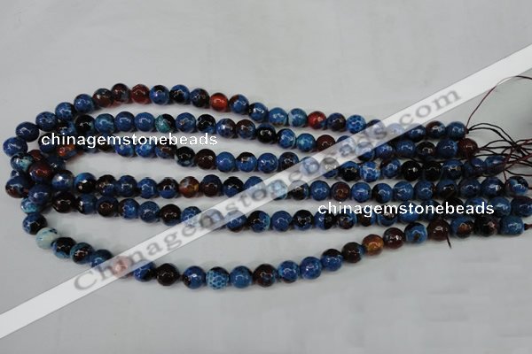 CAG5216 15 inches 8mm faceted round fire crackle agate beads