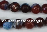 CAG5218 15 inches 12mm faceted round fire crackle agate beads