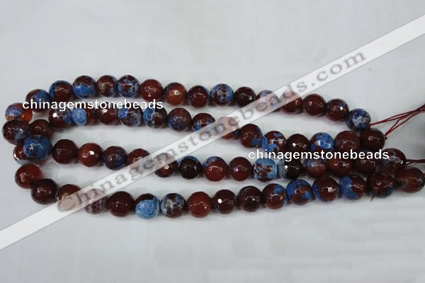 CAG5218 15 inches 12mm faceted round fire crackle agate beads