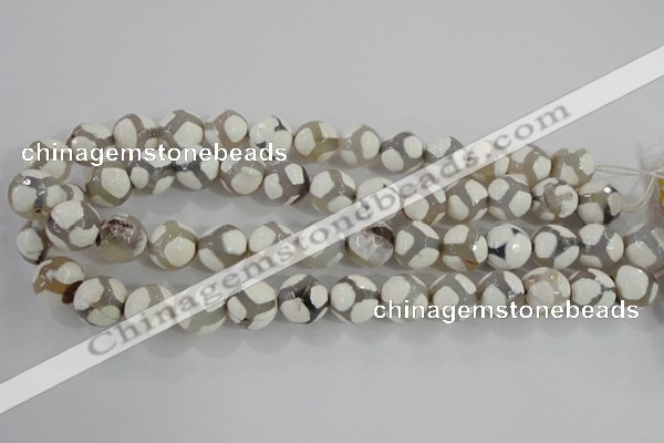 CAG5336 15.5 inches 14mm faceted round tibetan agate beads wholesale