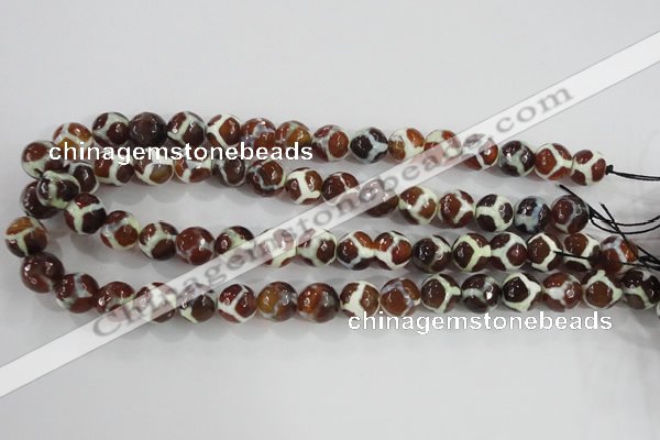 CAG5340 15.5 inches 12mm faceted round tibetan agate beads wholesale