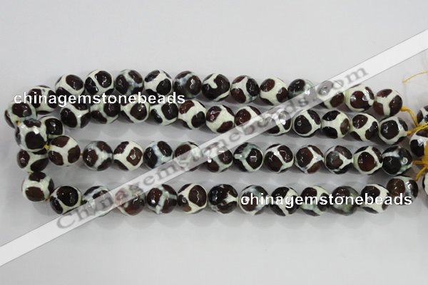 CAG5341 15.5 inches 14mm faceted round tibetan agate beads wholesale