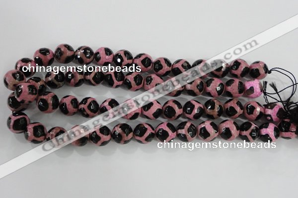 CAG5350 15.5 inches 14mm faceted round tibetan agate beads wholesale