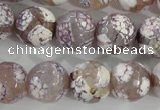 CAG5355 15.5 inches 14mm faceted round tibetan agate beads wholesale