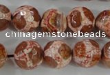 CAG5360 15.5 inches 14mm faceted round tibetan agate beads wholesale