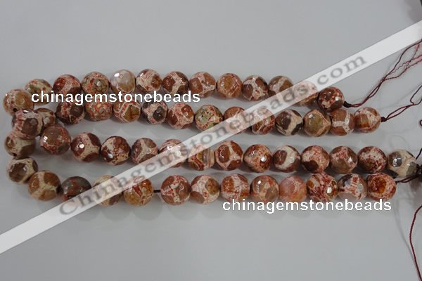 CAG5360 15.5 inches 14mm faceted round tibetan agate beads wholesale