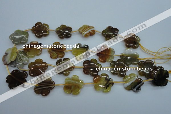 CAG5393 15.5 inches 24mm carved flower dragon veins agate beads