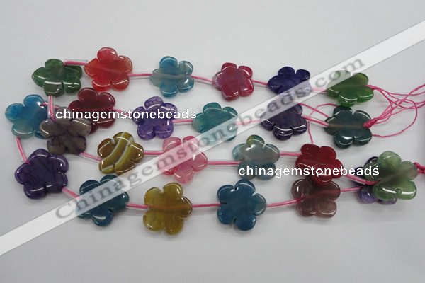 CAG5396 15.5 inches 24mm carved flower dragon veins agate beads