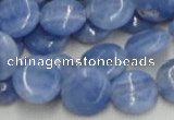 CAG560 16 inches 14mm flat round blue agate gemstone beads wholesale