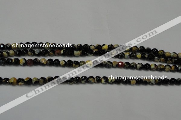 CAG5656 15 inches 4mm faceted round fire crackle agate beads