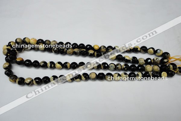 CAG5683 15 inches 8mm faceted round fire crackle agate beads