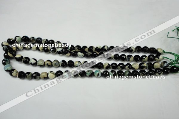 CAG5684 15 inches 8mm faceted round fire crackle agate beads