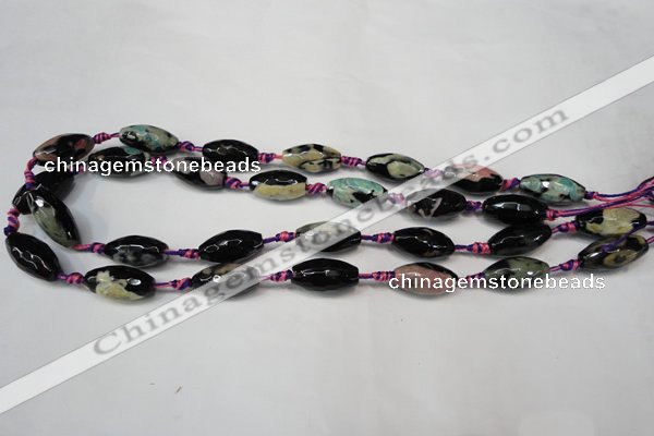 CAG5777 15 inches 10*20mm faceted rice fire crackle agate beads