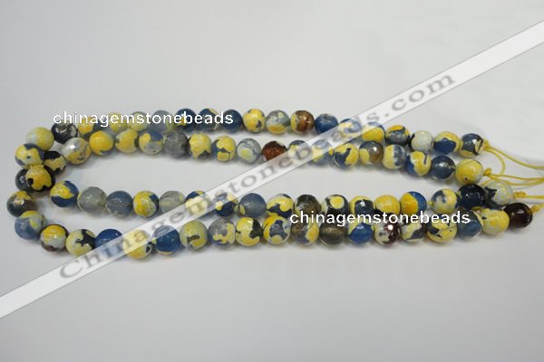 CAG5805 15 inches 10mm faceted round fire crackle agate beads