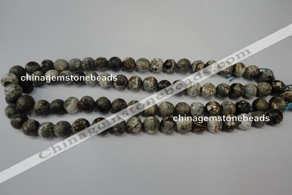 CAG5815 15 inches 10mm faceted round fire crackle agate beads