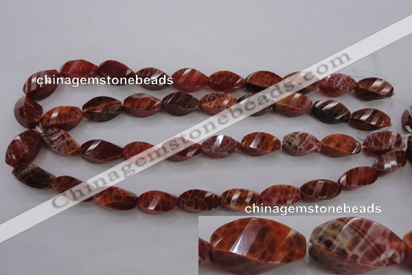 CAG583 15.5 inches 10*20mm faceted & twisted rice natural fire agate beads