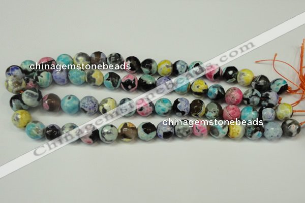 CAG5830 15 inches 12mm faceted round fire crackle agate beads