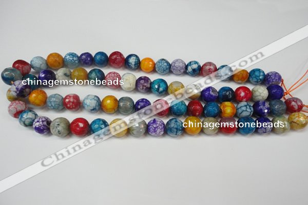 CAG5836 15 inches 12mm faceted round fire crackle agate beads