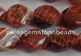 CAG584 15.5 inches 15*20mm faceted & twisted rice natural fire agate beads