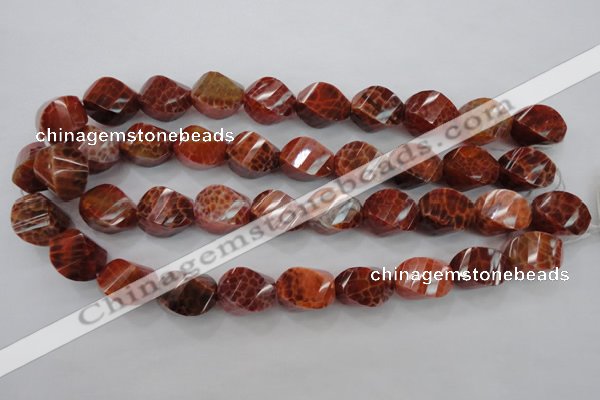 CAG584 15.5 inches 15*20mm faceted & twisted rice natural fire agate beads