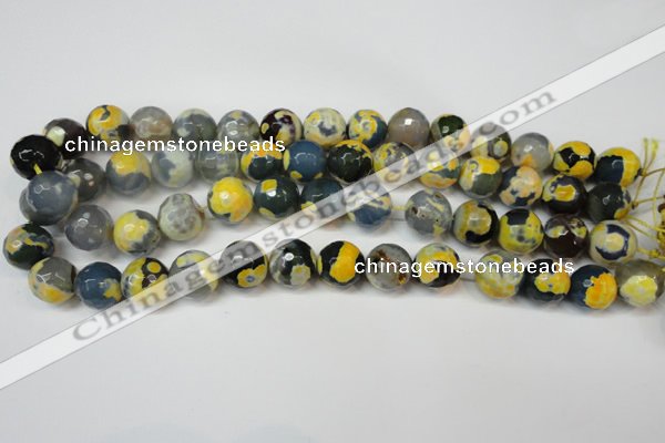 CAG5842 15 inches 14mm faceted round fire crackle agate beads