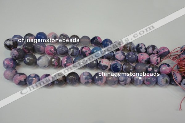 CAG5844 15 inches 14mm faceted round fire crackle agate beads