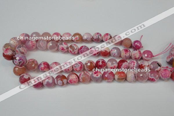 CAG5845 15 inches 14mm faceted round fire crackle agate beads