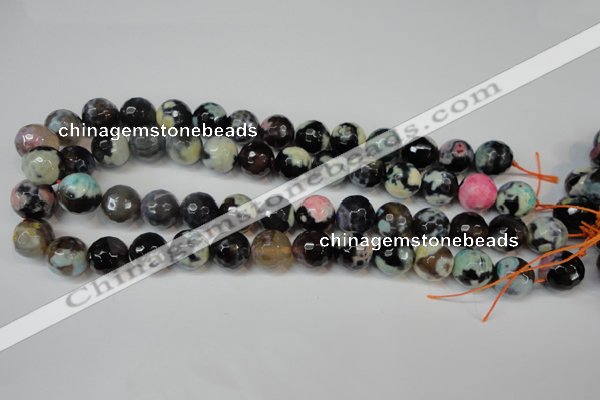 CAG5847 15 inches 14mm faceted round fire crackle agate beads