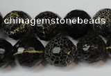 CAG5848 15 inches 14mm faceted round fire crackle agate beads