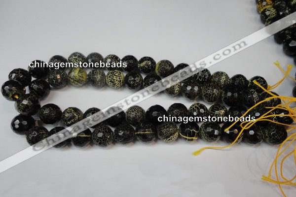 CAG5848 15 inches 14mm faceted round fire crackle agate beads