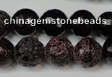 CAG5849 15 inches 14mm faceted round fire crackle agate beads