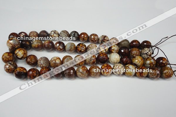 CAG5850 15 inches 14mm faceted round fire crackle agate beads