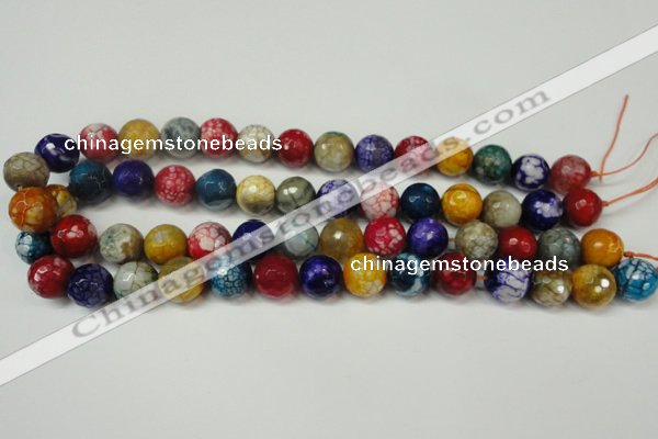 CAG5851 15 inches 14mm faceted round fire crackle agate beads